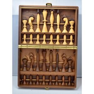 Anri Space Age Chess Set Designed by Elliott, Walnut, Maple 1950 Italy, No Board